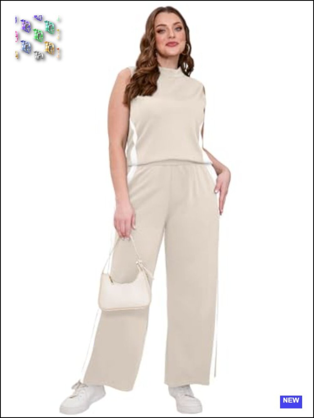 Two Piece Lounge Set Women Wide Leg Pants Mock Neck Sleeveless Summer Travel - Picture 3 of 6
